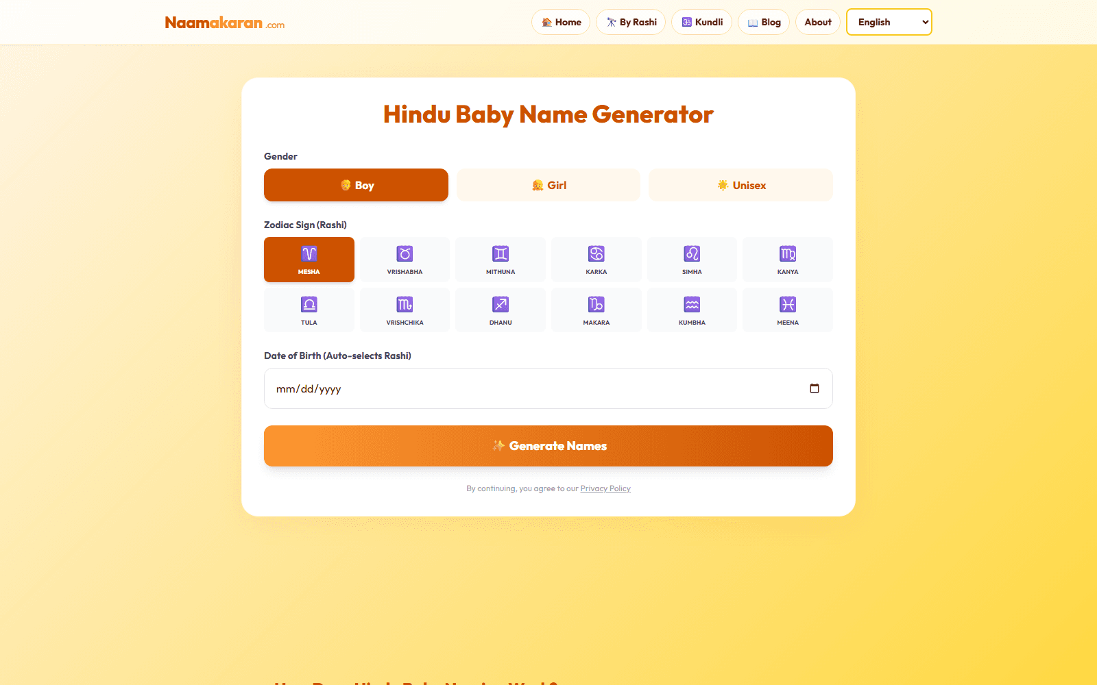 Naamakaran Hindu baby name generator